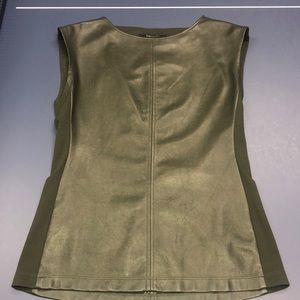 Two-Toned Faux Leather & Cotton Olive Green Shirt